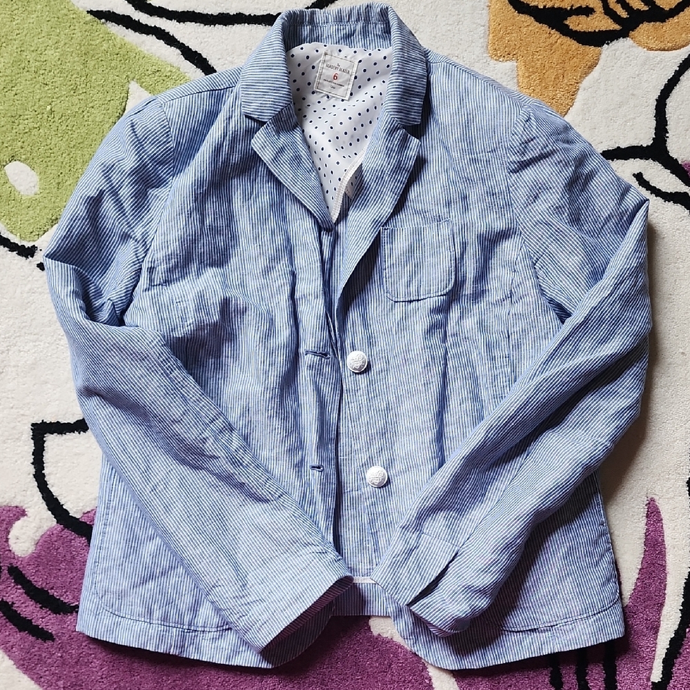 GAP Blue and White Striped Blazer with Polka Dot Lining